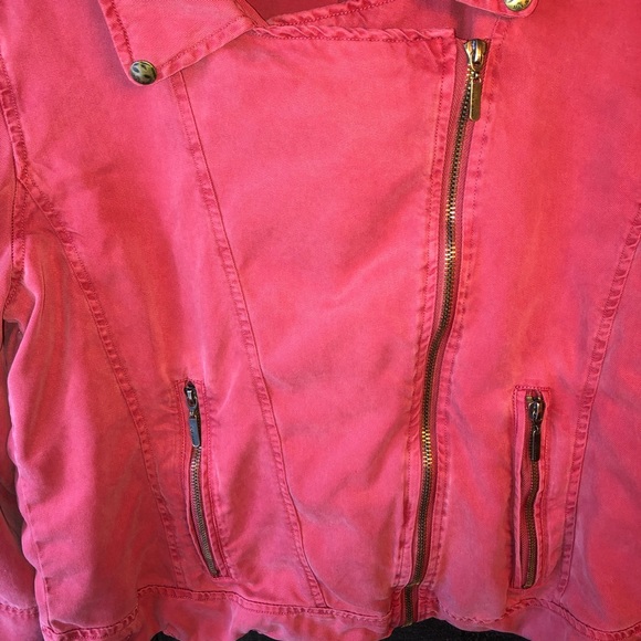 Max Jeans Red Tencel Moto Style Zipper Jacket - Picture 2 of 7
